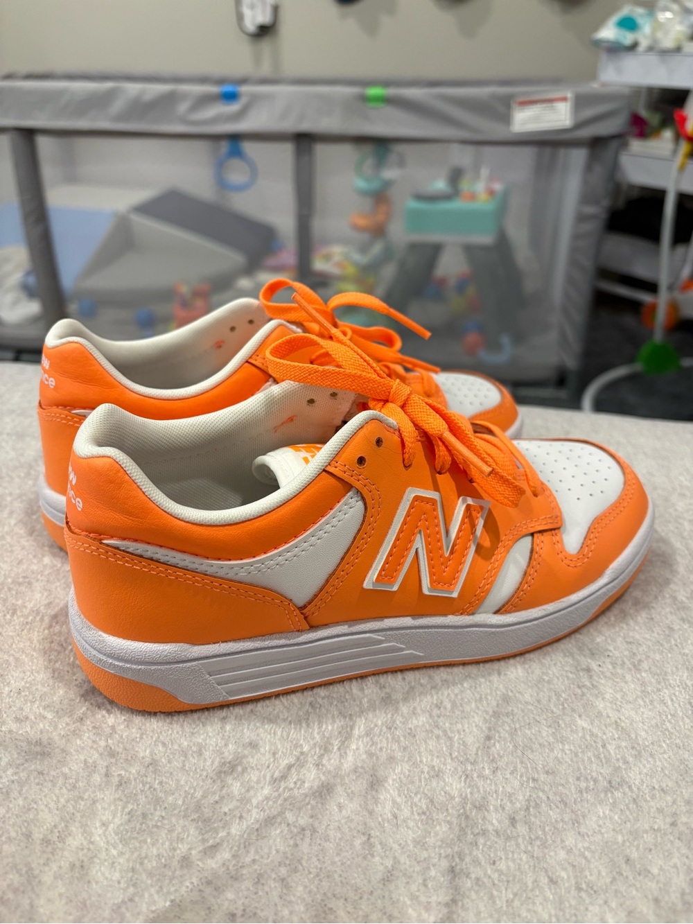 New Balance Orange and White Kids Low-Top Sneakers